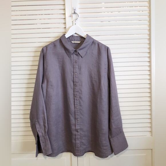 Soft Surroundings Purple Go To Linen Button Down Blouse - Picture 1 of 3